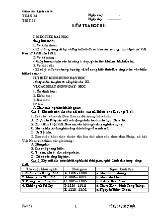 Giáo án Lịch sử Lớp 8 - Tiết 51: Kiểm tra học kì 2