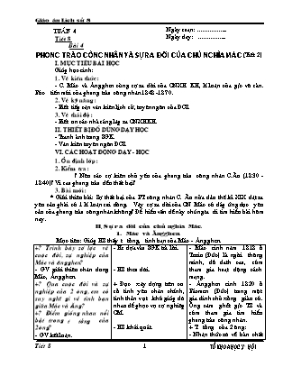 Giáo án Lịch sử Lớp 8 - Tiết 8, Bài 4: Phong trào công nhân và sự ra đời của chủ nghĩa Mác (Phần 2)