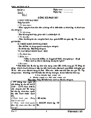 Giáo án Lịch sử Lớp 8 - Tiết 9, Bài 5: Công xã Pari