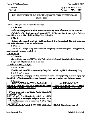 Giáo án Lịch sử Lớp 9 - Bài 19: Phong trào cách mạng trong những năm 1930-1935 - Nguyễn Quỳnh Thư