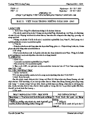 Giáo án Lịch sử Lớp 9 - Bài 21: Việt Nam trong những năm 1939-1945 - Nguyễn Quỳnh Thư