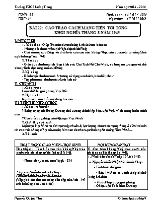 Giáo án Lịch sử Lớp 9 - Bài 22: Cao trào cách mạng tiến tới tổng khởi nghĩa tháng 8 năm 1945 (Tiếp theo) - Nguyễn Quỳnh Thư