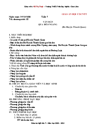 Giáo án Ngữ văn Lớp 7 Phát triển năng lực - Tiết 28: Văn bản Qua đèo ngang - Vũ Thị Thúy