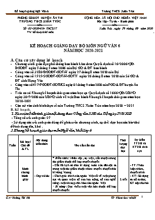 Kế hoạch giảng dạy bộ môn Ngữ văn Lớp 6 - Năm học 2020-2021 - Hoàng Thị Hà