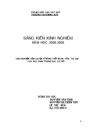 Sáng kiến kinh nghiệm Kinh nghiệm rèn luyện kĩ năng viết đoạn văn tự sự cho học sinh Trung học Cơ sở