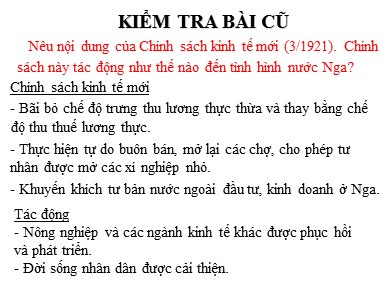 Bài giảng Lịch sử Lớp 8 - Tiết 26, Bài 17: Châu Âu giữa hai cuộc chiến tranh thế giới 1918-1939 - Năm học 2020-2021