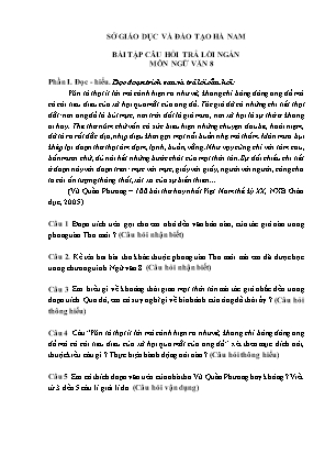 Bài tập câu hỏi trả lời ngắn môn Ngữ văn 8 - Sở giáo dục và đào tạo Hà Nam
