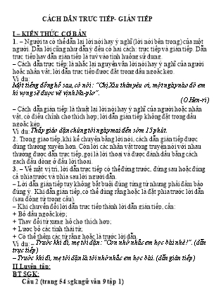 Bài tập Tiếng Việt Lớp 9 - Cách dẫn trực tiếp. Gián tiếp