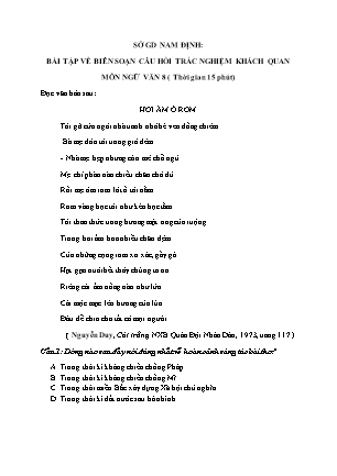 Bài tập trắc nghiệm khách quan Ngữ văn Lớp 8 - Sở giáo dục và đào tạo Nam Định