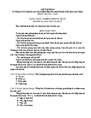 Bài tập trắc nghiệm Ngữ văn Lớp 9 - Sở giáo dục và đào tạo Quảng Nam