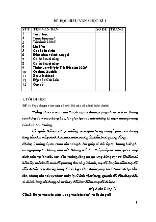 Bộ đề đọc hiểu Ngữ văn Lớp 8 - Chương trình học kì 1