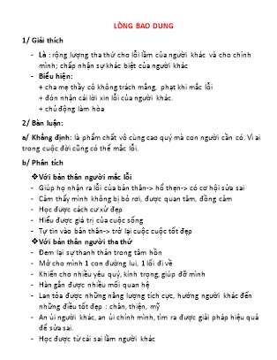 Dàn bài nghị luận xã hội: Lòng bao dung