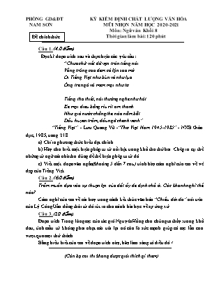 Đề kiểm định chất lượng Ngữ văn Lớp 8 - Năm học 2020-2021 - Phòng giáo dục và đào tạo Nam Sơn (Có đáp án)