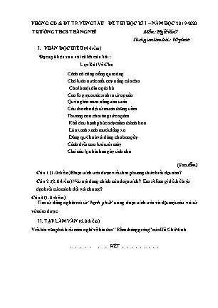 Đề kiểm tra Học kì 1 Ngữ văn Lớp 7 - Năm học 2019-2020 - Trường THCS Thắng Nhì (Có đáp án)