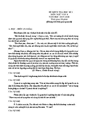 Đề kiểm tra Học kì 1 Ngữ văn Lớp 8 - Năm học 2019-2020 (Có đáp án)