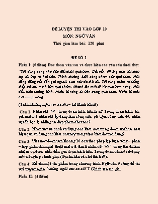 Đề luyện thi vào Lớp 10 môn Ngữ văn