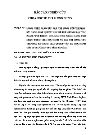 Đề tài Lồng ghép giáo dục giá trị sống yêu thương, kỹ năng giải quyết vấn đề khi giảng dạy tác phẩm “Chí phèo” của Nam Cao nhằm nâng cao nhận thức cho học sinh về giá trị sống yêu thương, kỹ năng giải quyết vấn đề (học sinh Lớp 11 trường THPT Bình Xuyên)