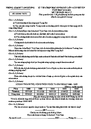 Đề thi chọn học sinh giỏi cấp huyện Địa lí Lớp 9 - Năm học 2020-2021 - Phòng giáo dục và đào tạo Tam Dương (Có đáp án)