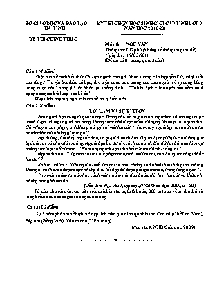 Đề thi chọn học sinh giỏi cấp tỉnh Ngữ văn Lớp 9 - Năm học 2010-2011 - Sở giáo dục vào đào tạo Hà Tĩnh
