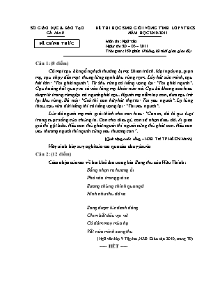 Đề thi chọn học sinh giỏi cấp tỉnh Ngữ văn Lớp 9 - Năm học 2010-2011 - Sở giáo dục và đào tạo Cà Mau