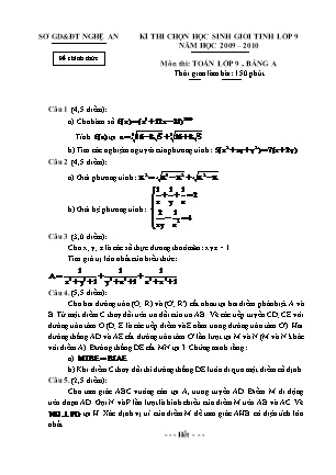 Đề thi học sinh giỏi cấp tỉnh Toán Lớp 9 - Bảng A - Năm học 2009-2010 - Sở giáo dục và đào tạo Nghệ An (Có đáp án)
