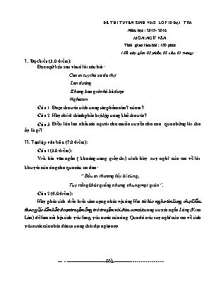 Đề thi tuyển sinh Lớp 10 môn Ngữ văn - Mã đề: V02.PG7 - Năm học 2015-2016 (Có đáp án)
