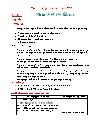 Giáo án Đạo đức Lớp 2 Sách Chân trời sáng tạo - Bài 2: Nhận lỗi và sửa lỗi