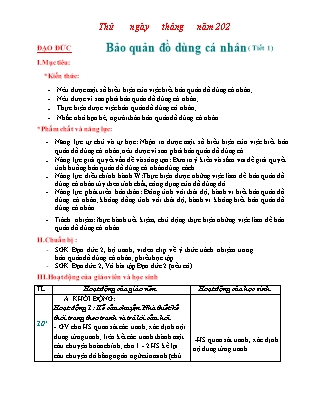 Giáo án Đạo đức Lớp 2 Sách Chân trời sáng tạo - Bài 3: Bảo quản đồ dùng cá nhân