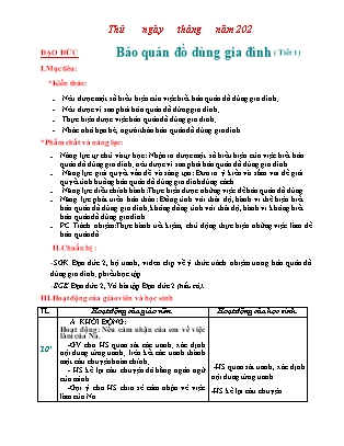 Giáo án Đạo đức Lớp 2 Sách Chân trời sáng tạo - Bài 4: Bảo quản đồ dùng gia đình