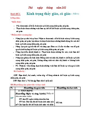 Giáo án Đạo đức Lớp 2 Sách Chân trời sáng tạo - Bài 5: Kính trọng thầy giáo, cô giáo