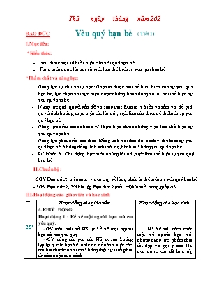 Giáo án Đạo đức Lớp 2 Sách Chân trời sáng tạo - Bài 6: Yêu quý bạn bè