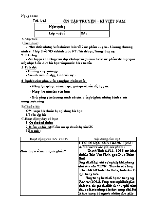 Giáo án dạy thêm Ngữ văn Lớp 8 - Tiết 1+2+3: Ôn tập truyện kì Việt Nam