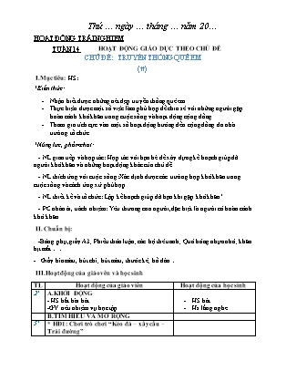 Giáo án Hoạt động trải nghiệm Lớp 2 Sách Chân trời sáng tạo - Tuần 14 - Chủ đề: Truyền thống quê em (Tiết 2)