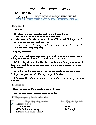 Giáo án Hoạt động trải nghiệm Lớp 2 Sách Chân trời sáng tạo - Tuần 12 - Chủ đề: Kính yêu thầy cô. Thân thiện bạn bè (Tiết 4)