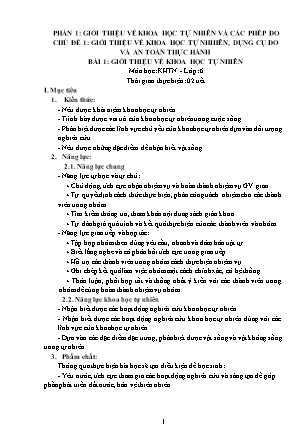 Giáo án Khoa học tự nhiên Lớp 6 Sách Cánh diều - Chủ đề 1: Giới thiệu về khoa học tự nhihên, dụng cụ đo và an toàn thực hành