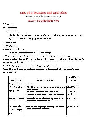 Giáo án Khoa học tự nhiên Lớp 6 Sách Cánh diều - Chủ đề 4: Đa dạng thế giới sống (Phần 2)