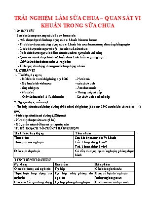 Giáo án Khoa học tự nhiên Lớp 6 Sách Chân trời sáng tạo - Bài: Trải nghiệm làm sữa chua. Quan sát vi khuẩn trong sữa chua