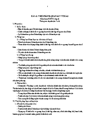 Giáo án Khoa học tự nhiên Lớp 6 Sách Chân trời sáng tạo - Chủ đề 6: Tế bào. Đơn vị cơ sở của sự sống - Bài 18: Thực hành quan sát tế bào