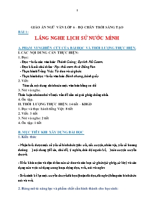 Giáo án Ngữ văn Lớp 6 Sách Chân trời sáng tạo - Bài 1: Lắng nghe lịch sử nước mình