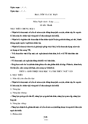 Giáo án Ngữ văn Lớp 6 Sách Kết nối tri thức với cuộc sống - Chương trình học kì 1