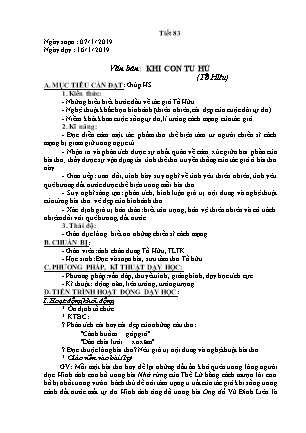Giáo án Ngữ văn Lớp 8 - Tiết 83: Văn bản Khi con tu hú - Năm học 2018-2019