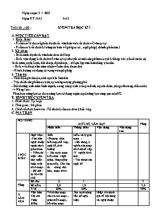 Giáo án Ngữ văn Lớp 9 - Tiết 101+102: Kiểm tra học kì 1 - Năm học 2020-2021