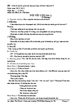 Giáo án phát triển năng lực Ngữ văn Lớp 9 - Tiết 124: Nói với con (Tiết 2) - Đào Thị Chinh