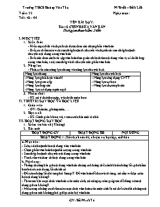 Giáo án Tin học Lớp 6 theo CV5512 - Bài 15: Chỉnh sửa văn bản - Trường THCS Hoàng Văn Thụ