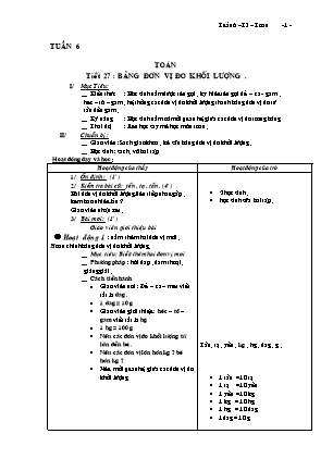 Giáo án Toán Lớp 4 - Tuần 6, Tiết 27: Bảng đơn vị đo khối lượng