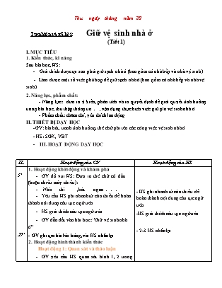 Giáo án Tự nhiên và xã hội Lớp 2 Sách Chân trời sáng tạo - Tuần 4: Giữ vệ sinh nhà ở