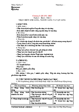 Giáo án Vật lí Lớp 7 theo CV5512 - Chương trình cả năm - Lê Thị Thu Trang