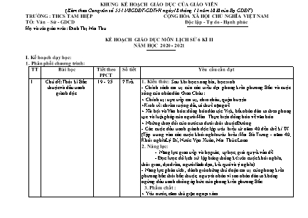 Kế hoạch dạy học Lịch sử Lớp 6 theo CV5512 - Năm học 2020-2021 - Trường THCS Tam Điệp