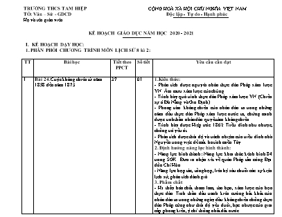 Kế hoạch dạy học Lịch sử Lớp 8 - Chương trình học kì 2 - Trường THCS Tam Điệp