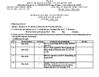 Kế hoạch dạy học Lịch sử Lớp 8 theo CV5512 - Chương trình học kì 2 - Năm học 2020-2021 - Trường THCS Phong Bình